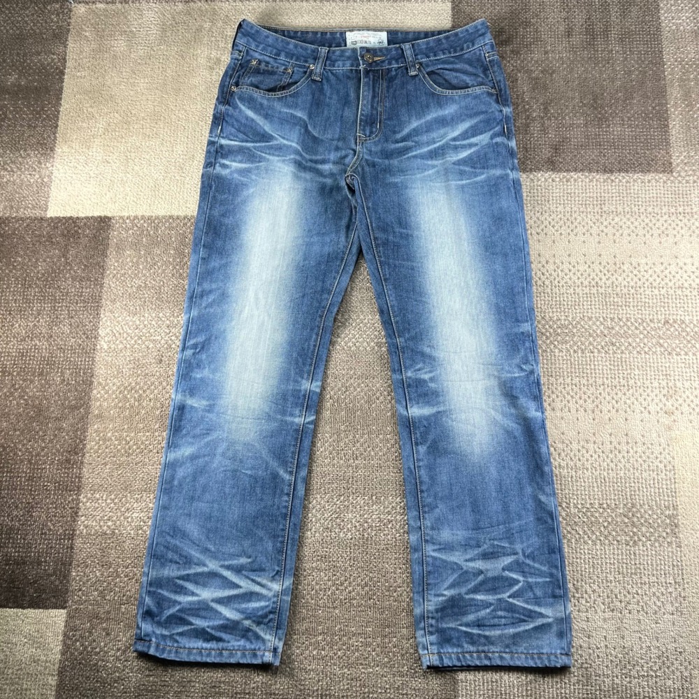 Ecko Unltd 714 Straight Blue Jeans Mens 34X31 Whiskered Faded Denim Skater Y2K
